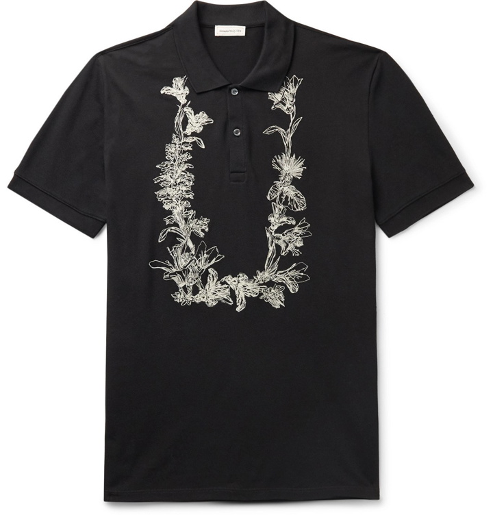 Photo: Alexander McQueen - Embroidered Cotton-Piqué Polo Shirt - Black