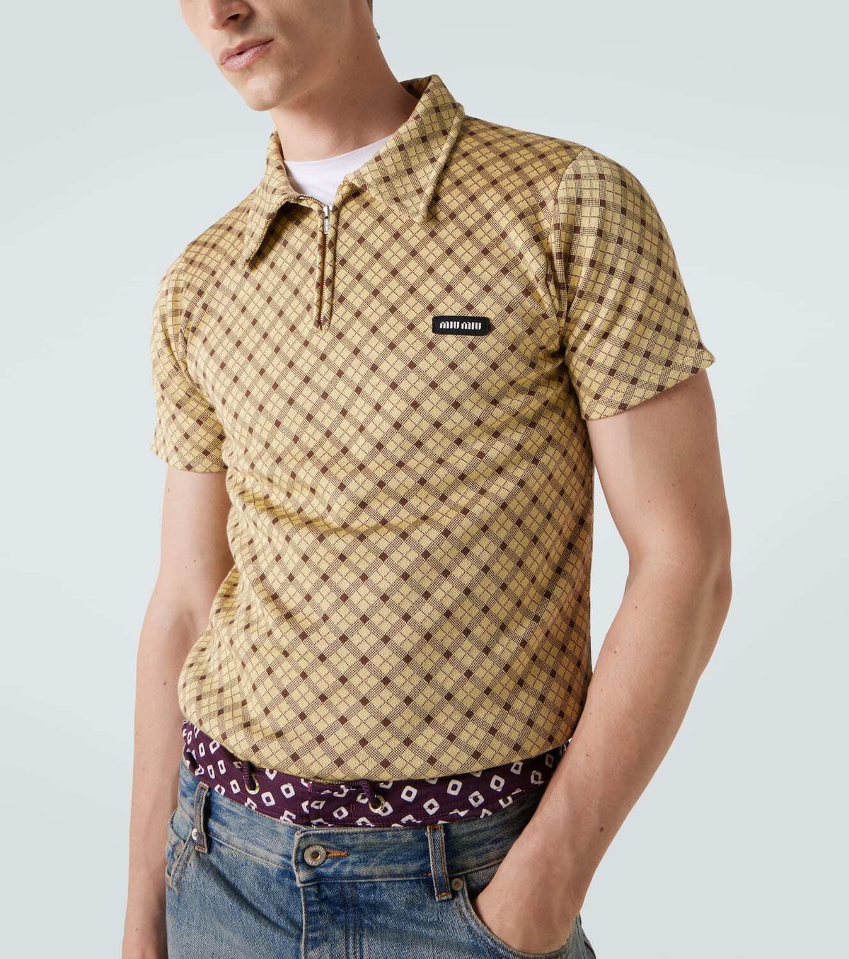 Miu Miu Checked silk piqué polo shirt