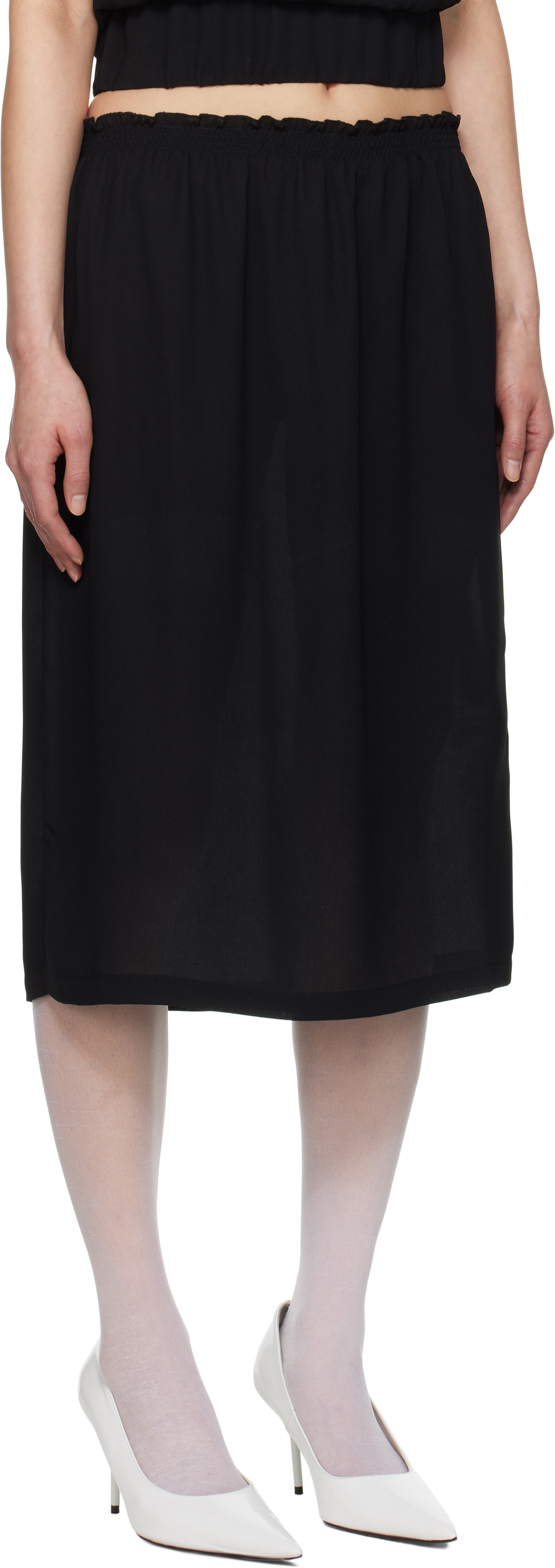 Ashley Williams Black Smocked-Waist Midi Skirt