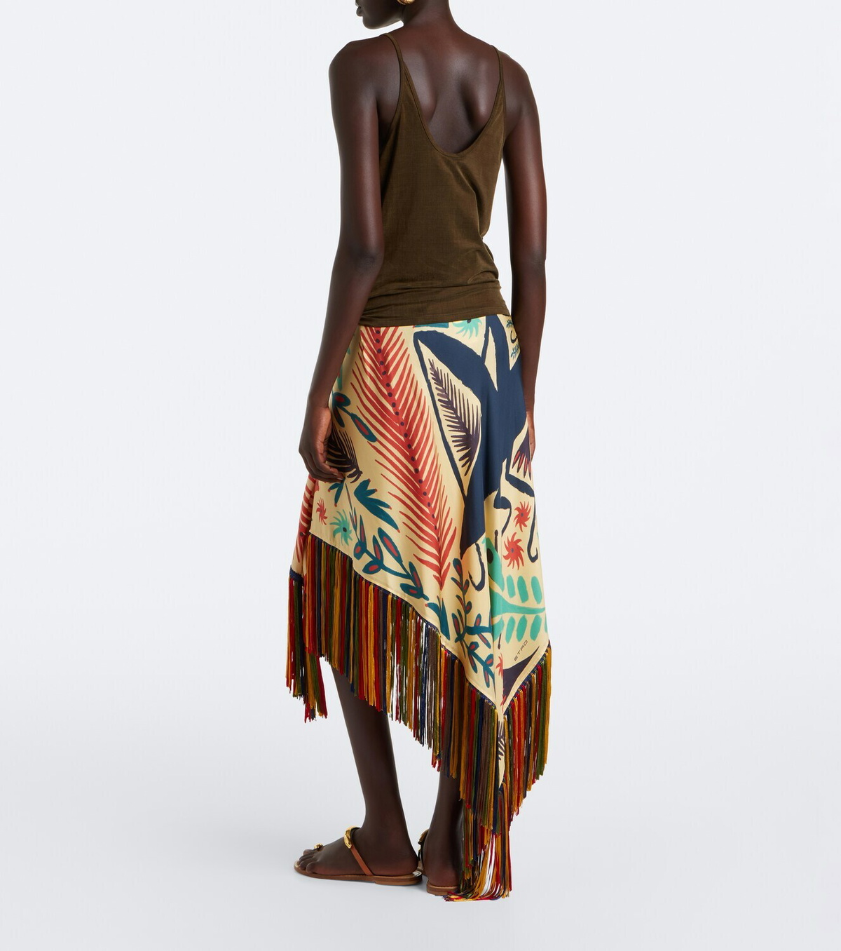 Etro Fringed printed asymmetric silk maxi skirt