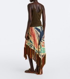 Etro Fringed printed asymmetric silk maxi skirt
