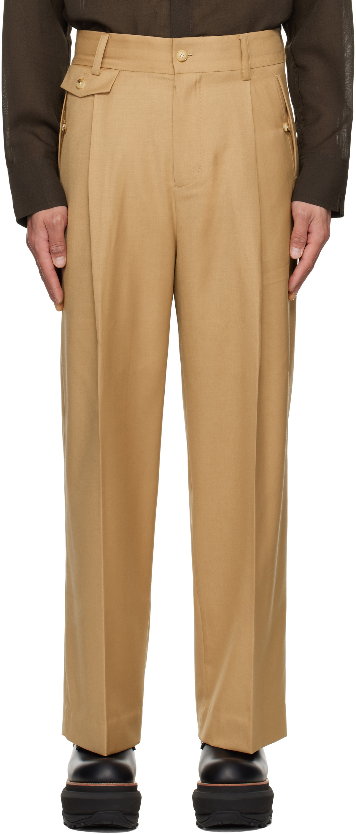 Feng Chen Wang Beige Slashed Wide Trousers