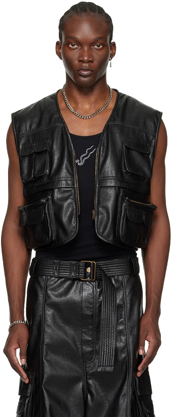 Photo: LU'U DAN Black V-Neck Faux-Leather Vest