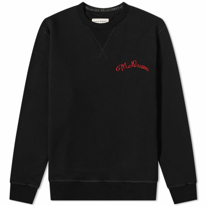 Photo: Alexander McQueen Men's Embroidered Logo Crew Sweat in Black