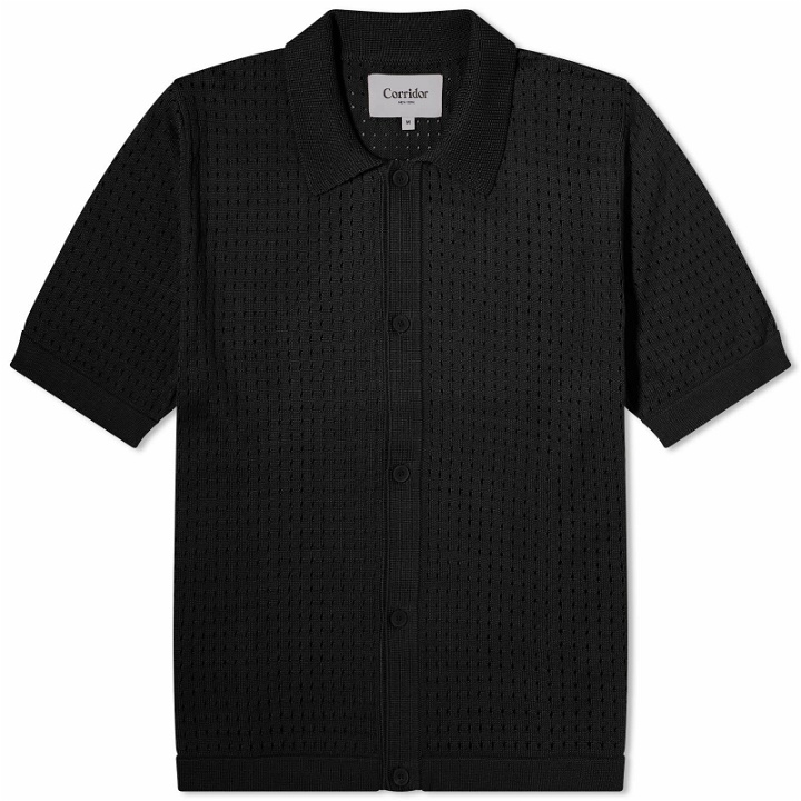 Photo: Corridor Men's Pointelle Knit Short Sleeve Shirt in Black