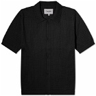 Corridor Men's Pointelle Knit Short Sleeve Shirt in Black