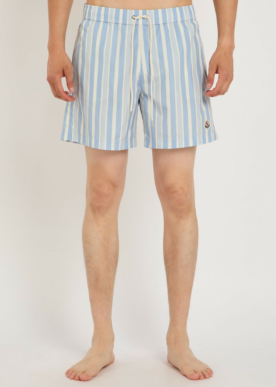 Moncler Striped Nylon Swim Shorts Blue