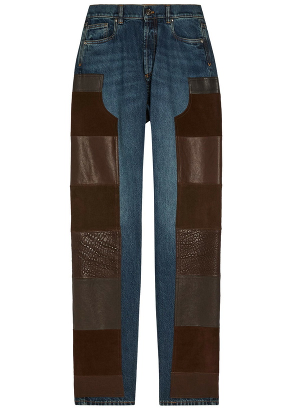 Photo: Versace Leather and Suede Patchwork Straight-leg Jeans Blue