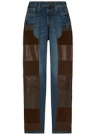 Versace Leather and Suede Patchwork Straight-leg Jeans Blue