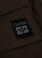Ganni Logo-appliquéd Hooded Wool-blend Peacoat Dark Brown