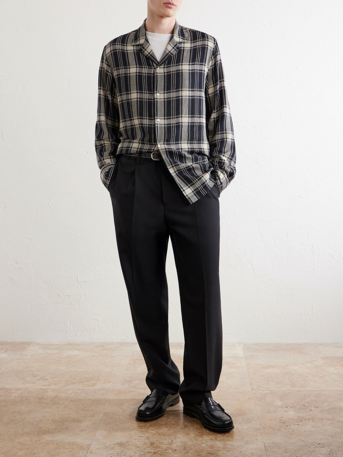 Officine Générale - Eren Camp-Collar Checked Cotton-Blend Shirt - Blue