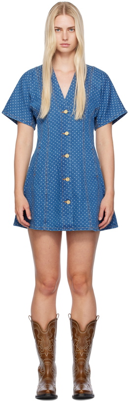 Photo: GANNI Blue Polka Dot Denim Minidress