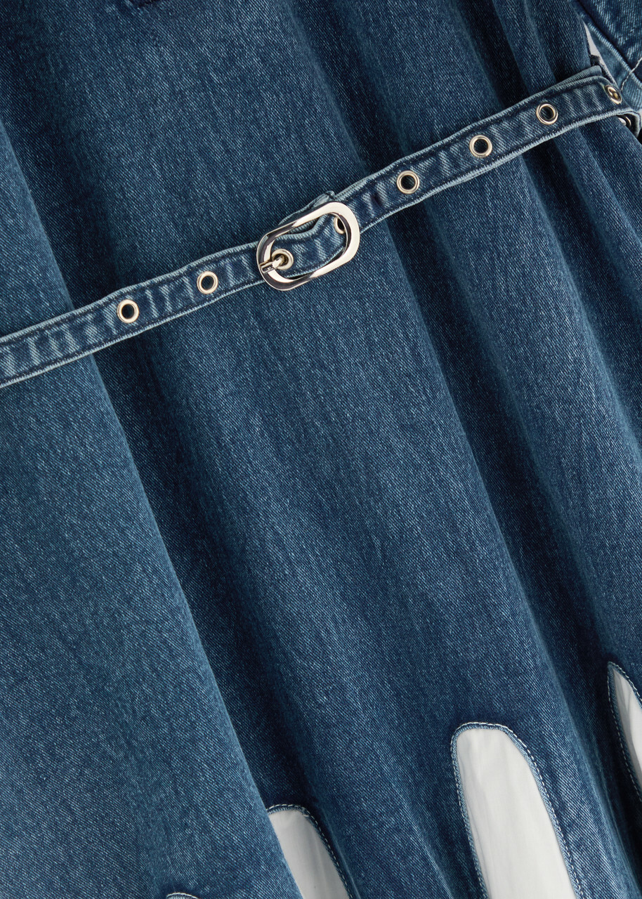 Lovebirds Panelled Denim and Cotton-poplin Midi Dress Blue