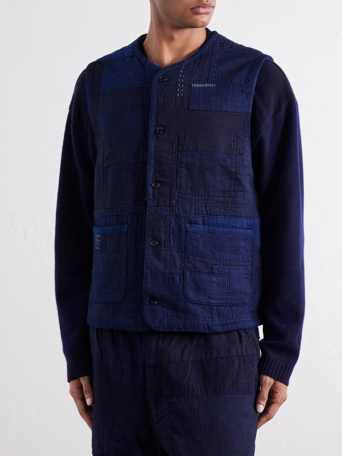 Blue Blue Japan - Nenrin Patchwork Cotton-Canvas Vest - Blue