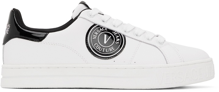 Photo: Versace Jeans Couture White 88 V-Emblem Court Sneakers