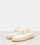 Prada Leather and raffia Mary Jane flats