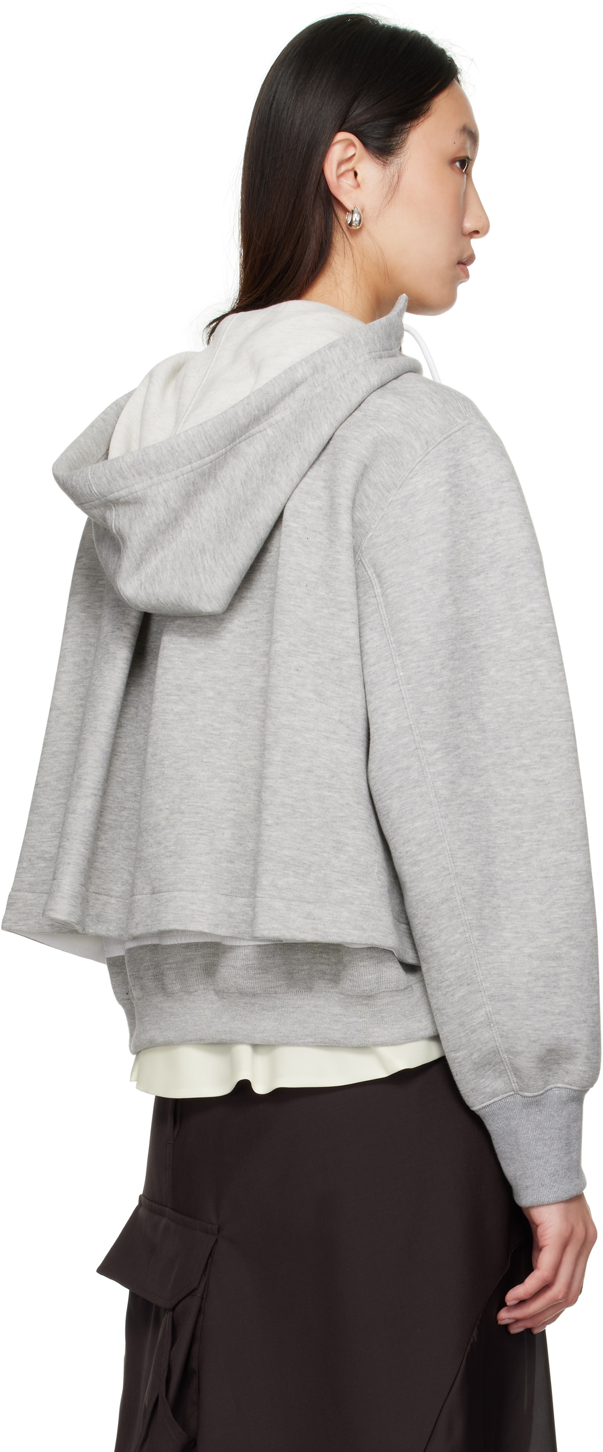 sacai Gray Sponge Sweat x Nylon Twill Hoodie
