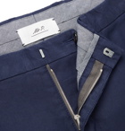 Mr P. - Navy Slim-Fit Cotton and Linen-Blend Twill Trousers - Blue
