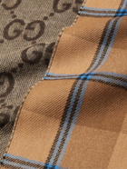 GUCCI - Fringed Logo-Jacquard and Checked Wool Scarf