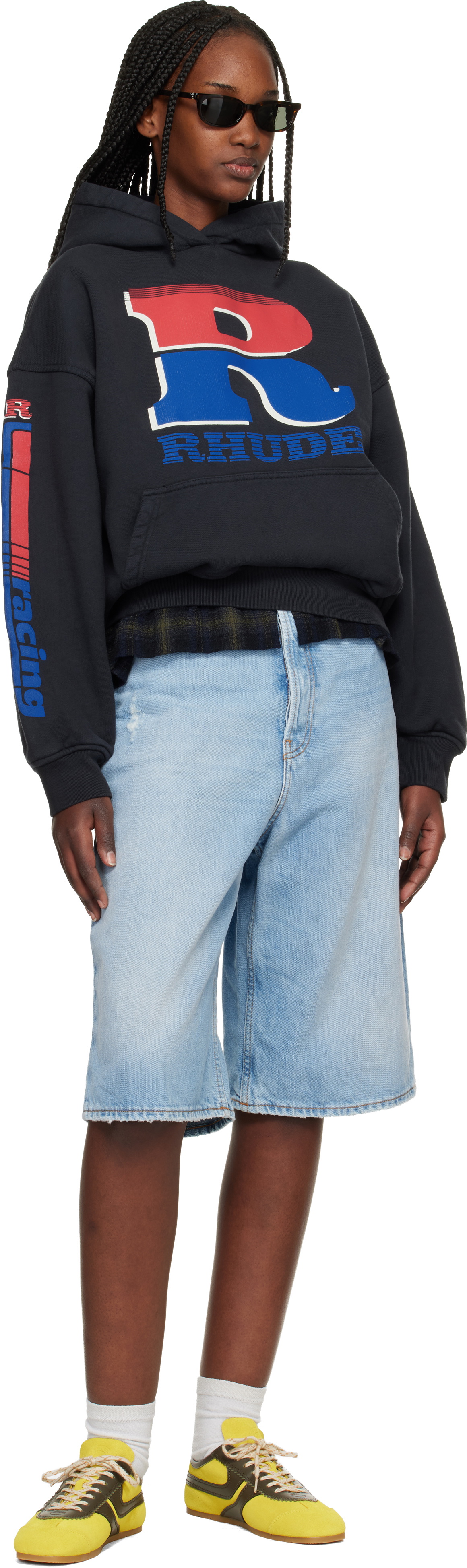 Rhude Black Split Petrol Logo Hoodie