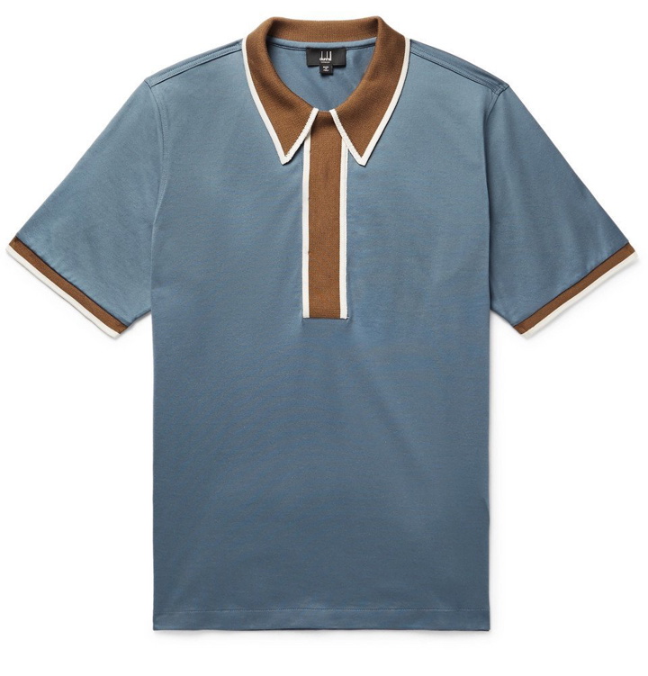 Photo: Dunhill - Contrast-Trimmed Cotton-Jersey Polo Shirt - Men - Blue