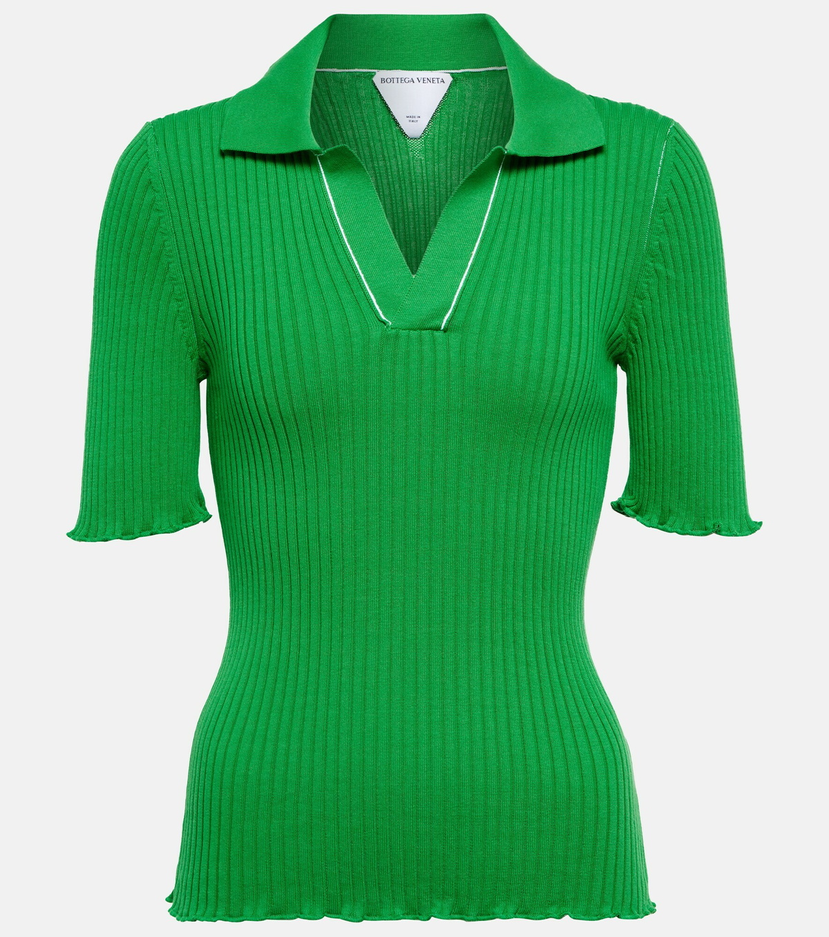 Bottega Veneta - Ribbed-knit cotton polo top Bottega Veneta Bottega Veneta - Ribbed-knit cotton polo top Bottega Veneta