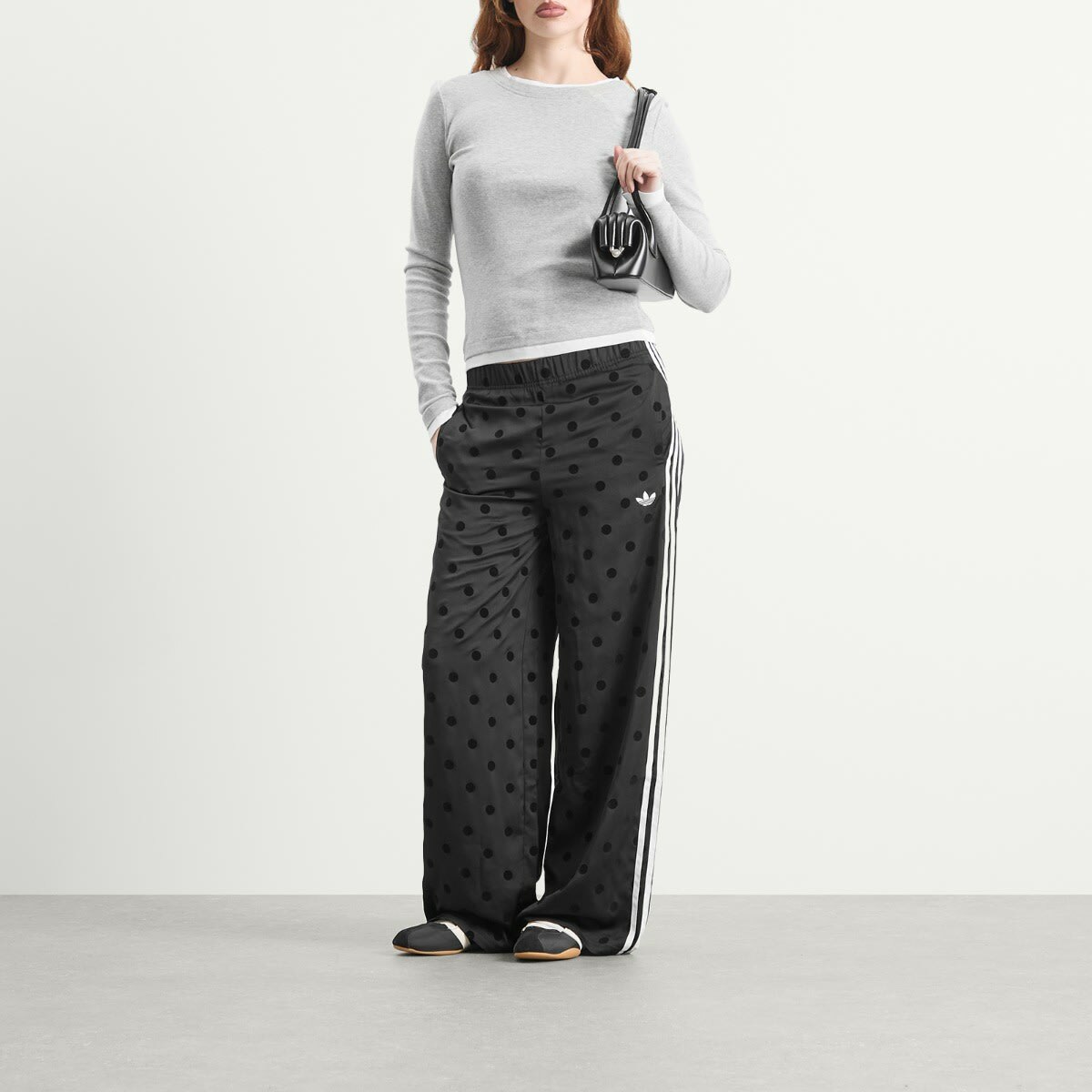 Adidas Women's Polka Dot Firebird Wide Trackpants in Black