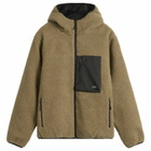 Taion Men's Mountain Boa Hooded Fleece Jacket in Dark Beige/Black