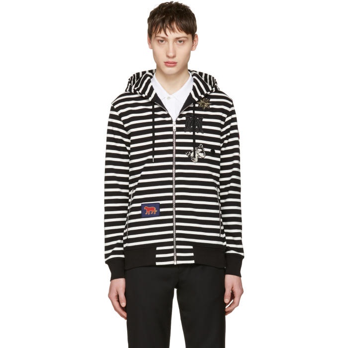 Photo: Alexander McQueen Black and White Striped Badges Hoodie