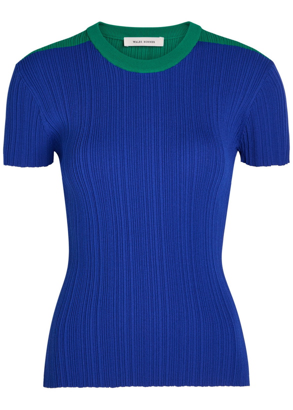 Photo: Wales Bonner Island Ribbed-knit T-shirt Blue
