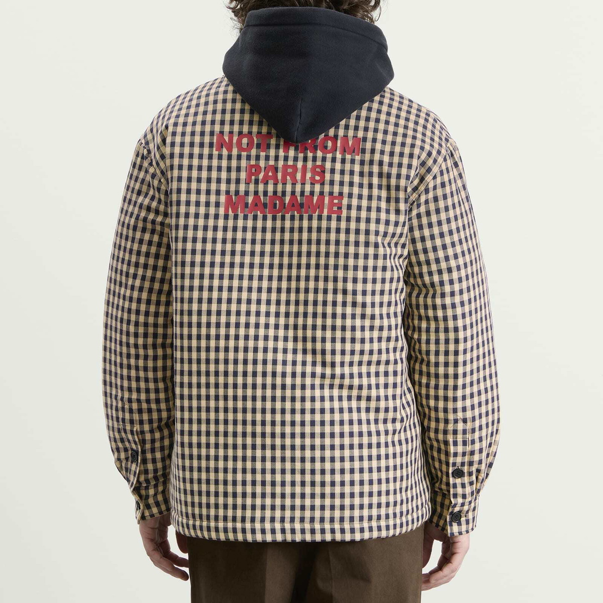Drôle de Monsieur Men's Check Overshirt With Slogan in Beige