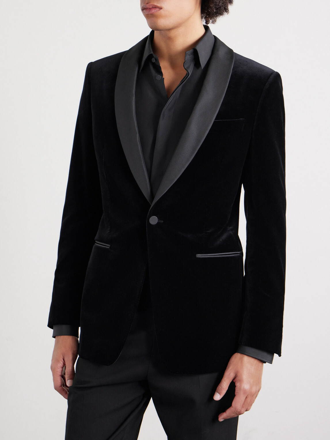 TOM FORD - Satin-Trimmed Cotton-Blend Velvet Suit Jacket - Black
