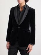 TOM FORD - Satin-Trimmed Cotton-Blend Velvet Suit Jacket - Black