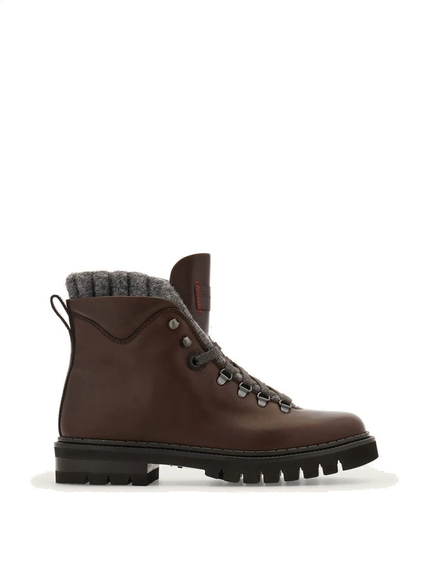 Photo: Ferragamo Mens Wool lined utility boot in Brown