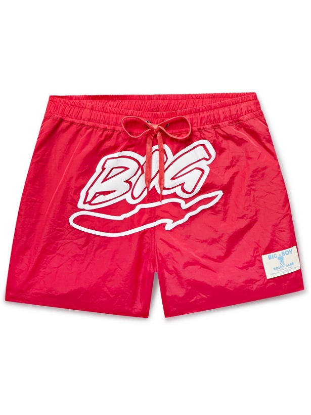 Photo: Y,IWO - Logo-Print Mid-Length Swim Shorts - Red