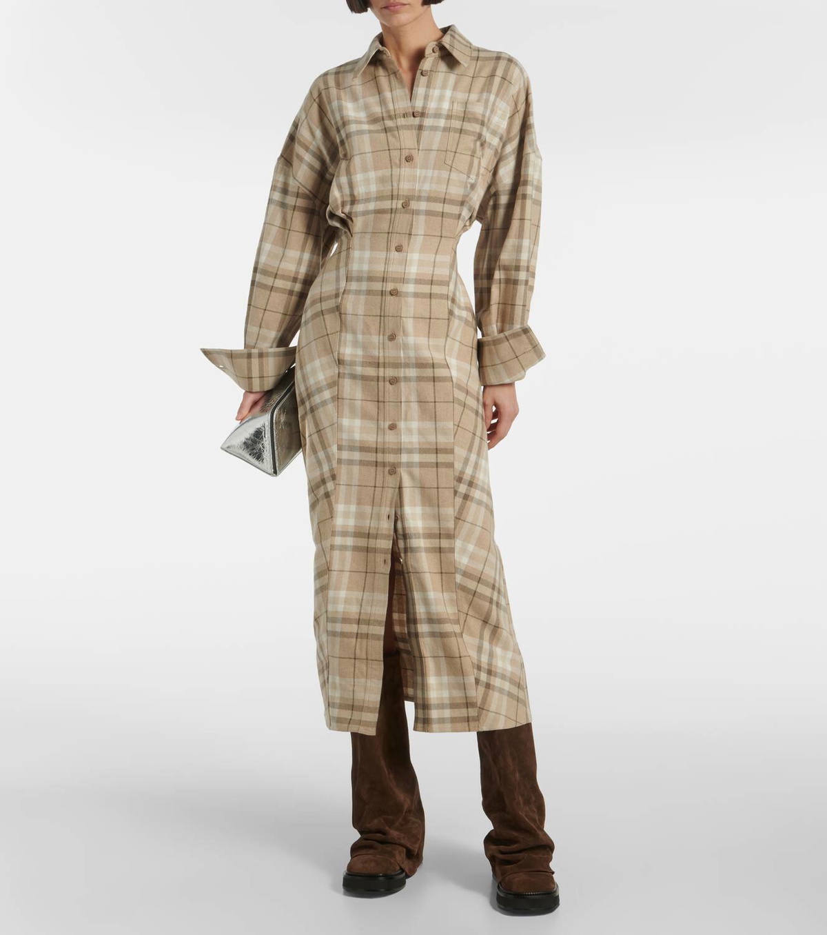 The Attico Checked cotton-blend shirt dress