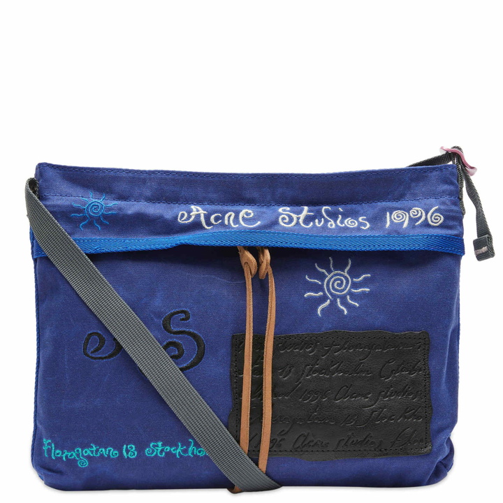 Photo: Acne Studios Men's Andemer Embroidered Cross Body Bag in Blue/Electric Blue