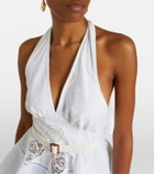 Self-Portrait Broderie anglaise peplum linen and cotton top