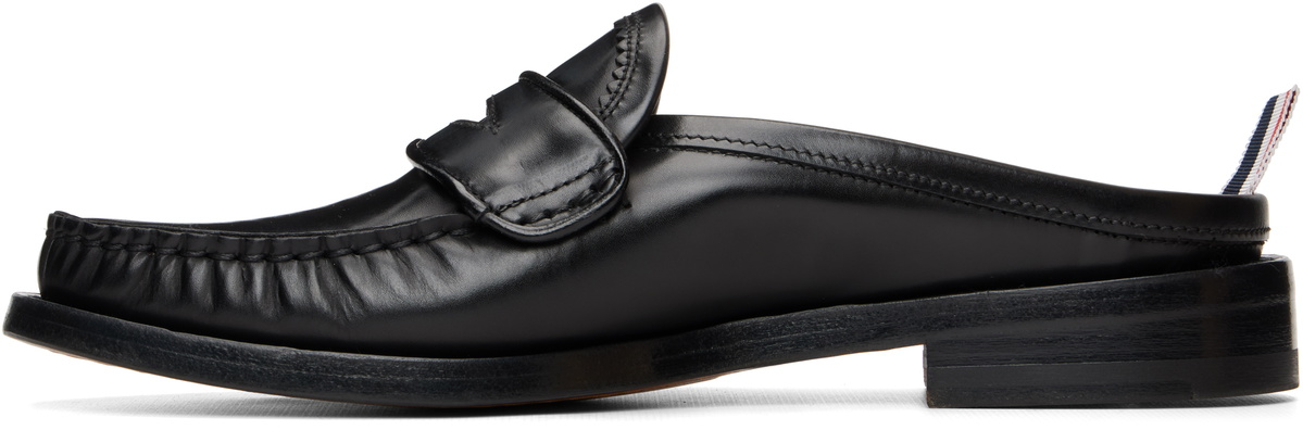Thom Browne Black Calf Flexible Leather Mule Penny Loafers