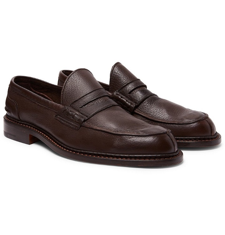 Photo: Tricker's - Adam Pebble-Grain Leather Penny Loafers - Brown