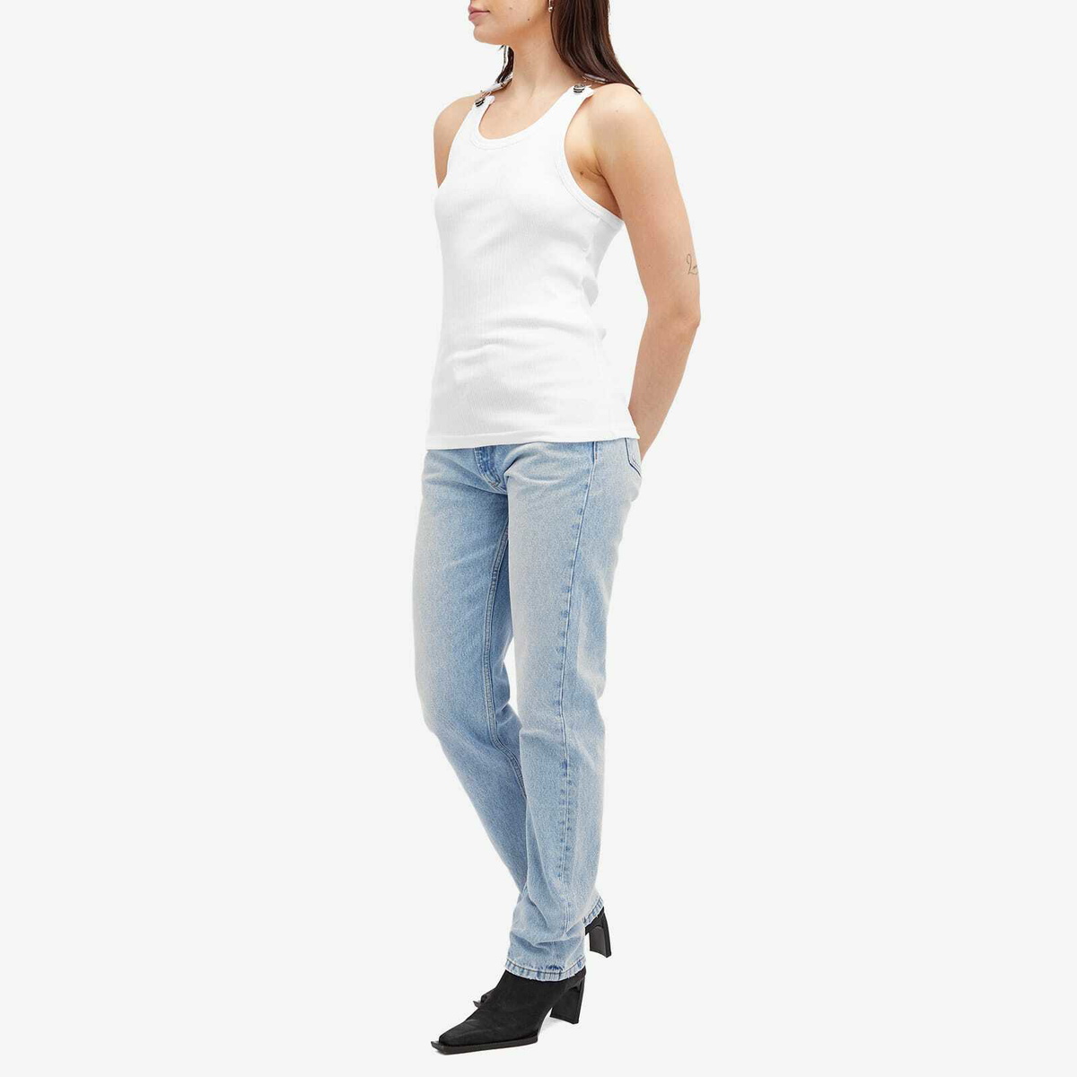Jean Paul Gaultier Women's Overall Buckle Ribbed Tank Top in White