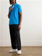 Moncler - Logo-Appliquéd Grosgrain-Trimmed Cotton-Piqué Polo Shirt - Blue