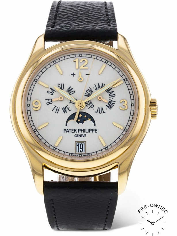 Photo: PATEK PHILIPPE - Pre-Owned 2006 Complications Automatic Moon-Phase 39mm 18-Karat Gold and Full-Grain Leather Watch, Ref. No. 5146J-001