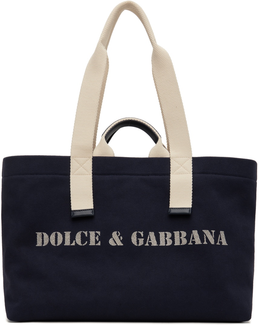 Photo: Dolce&Gabbana Navy Printed Drill Holdall Tote