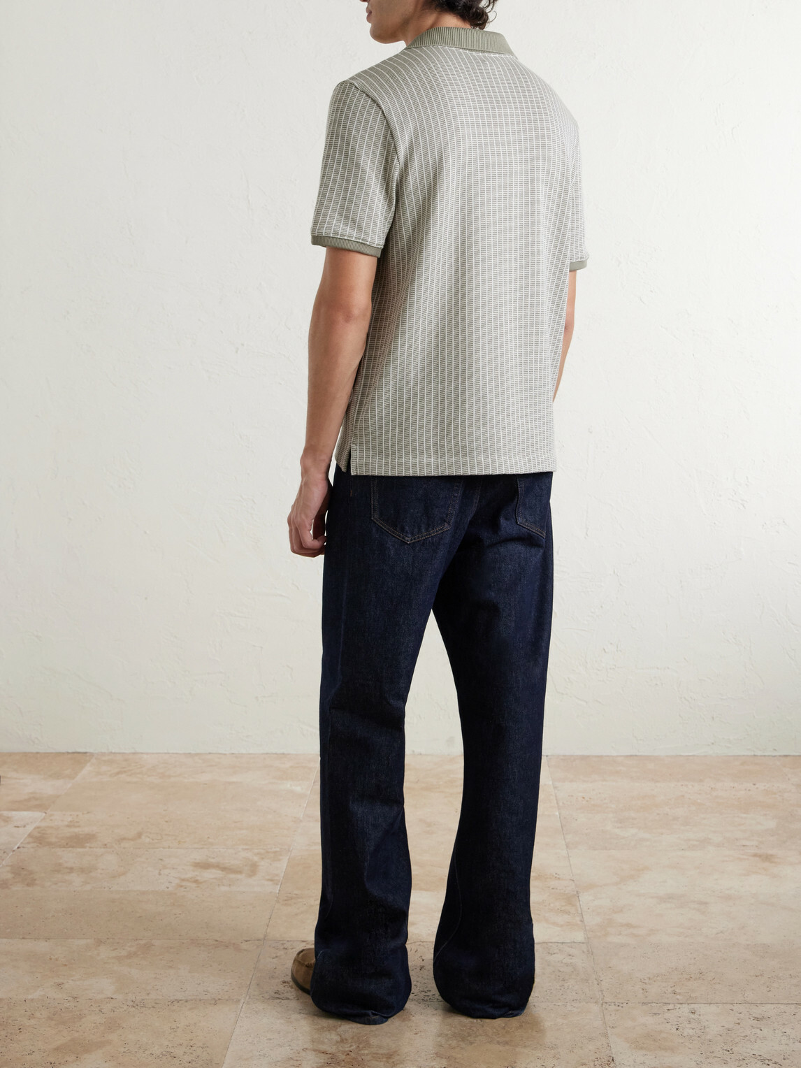 Mr P. - Striped Organic Cotton Polo Shirt - Green