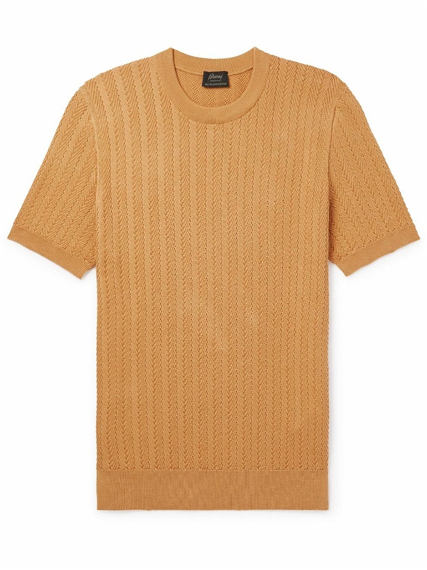 Photo: Brioni - Herringbone Cotton T-Shirt - Orange