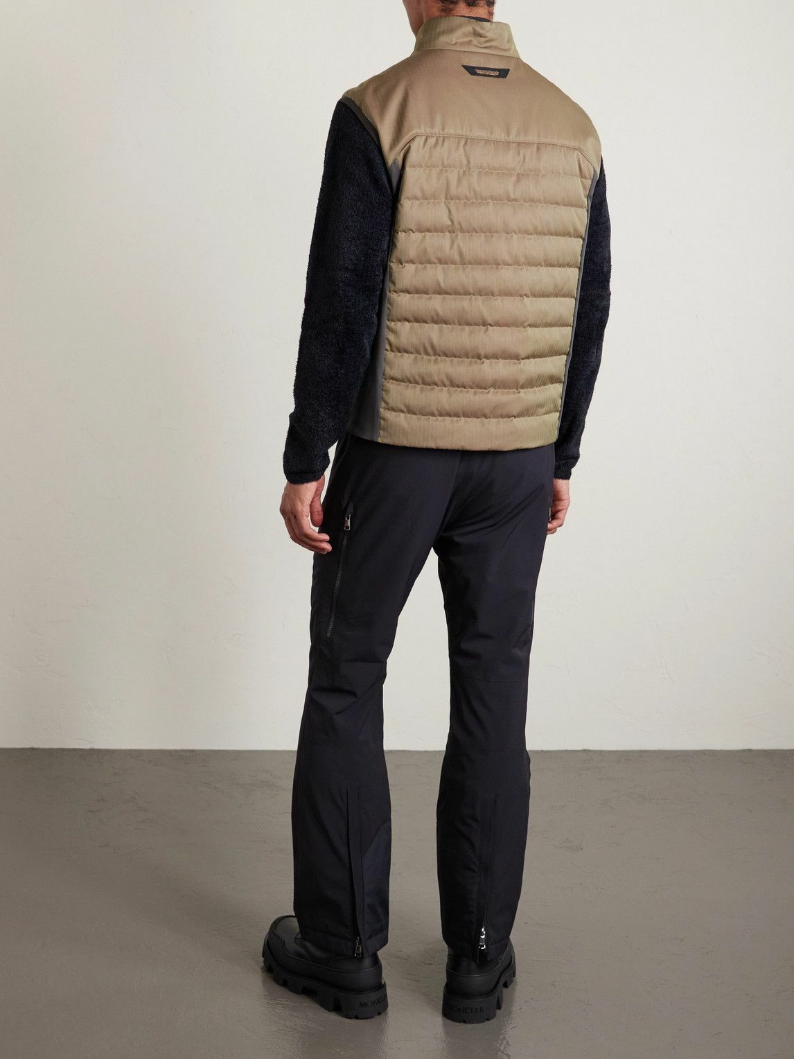 SEASE - Intrepid Shell-Trimmed Quilted Herringbone Virgin Wool Down Gilet - Brown