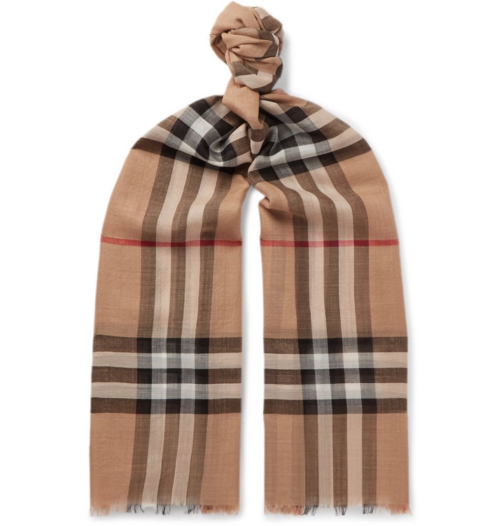 Photo: Burberry - Fringed Checked Wool and Silk-Blend Scarf - Men - Tan