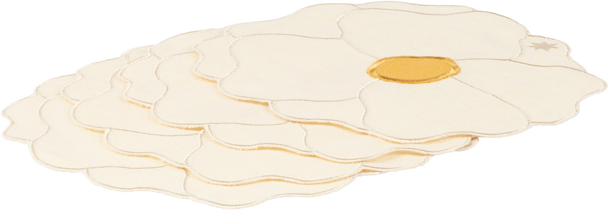 Maison Balzac Off-White & Yellow Wild Rose Napkin Set, 4 pcs