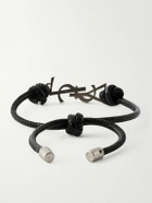 SAINT LAURENT - Silver-Tone and Leather Bracelet - Black